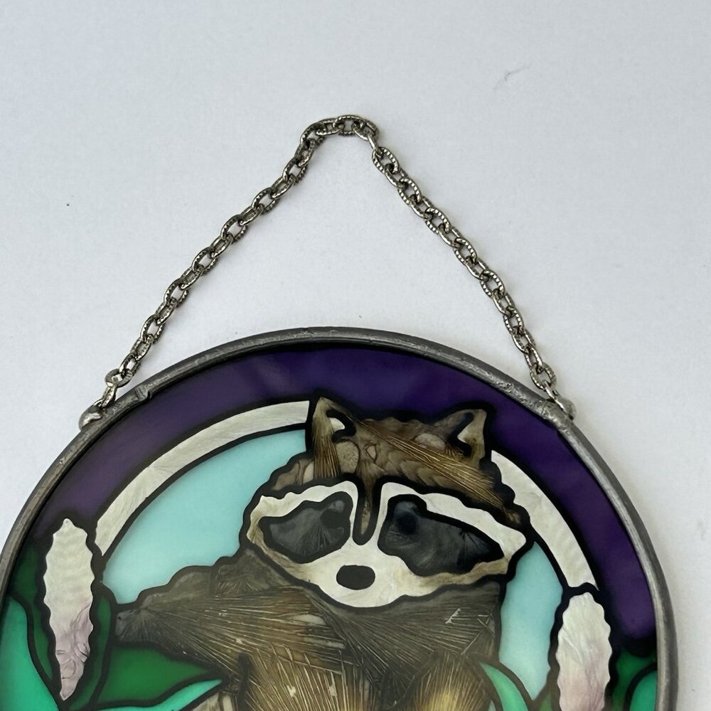 Vintage Raccoon Stained Glass Suncatcher Nature 3.5” Outdoor Home Decor Hanging - Picture 5 of 7